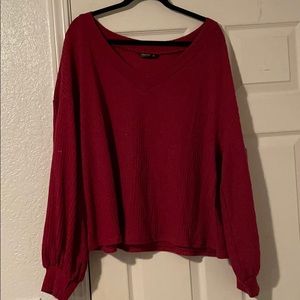 Pink waffle bell sleeve top